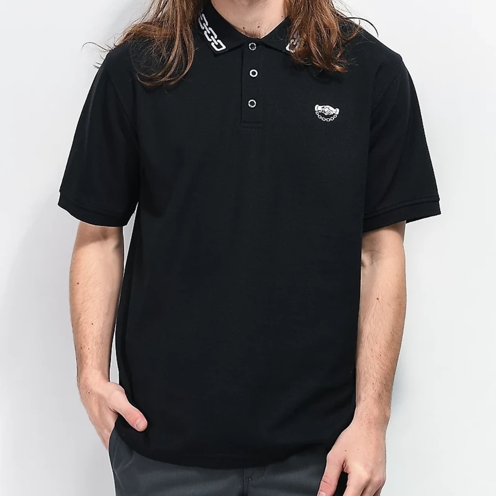 Stylish Black Polo Shirt with Chain Collar